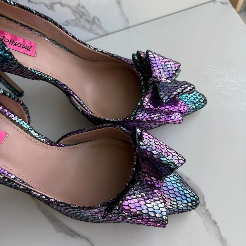 Betsey Johnson sz 8.5 Prince-p d'Orsay Pumps mermaid metallic high heels Bow